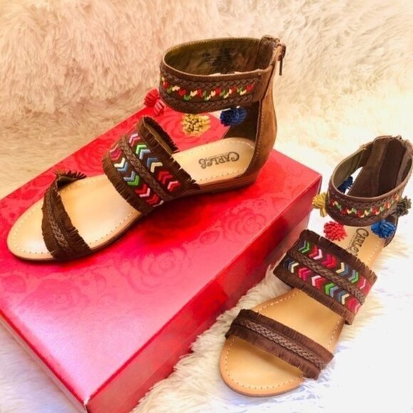 Carlos Santana Wedge Sandal 8.5 9.5 NEW Tangier Pom Pom Travel Vacation Summer - Picture 4 of 12